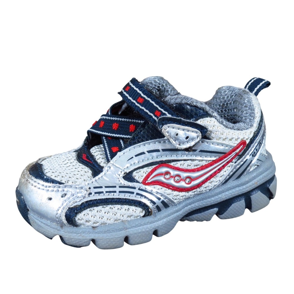 Saucony Baby Blaze Boys Running Shoes Size 4M Athletic Sneakers Silver Navy Red